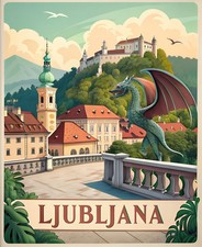 Listing image for Ljubljana Slovenia - Majestic Castle & Dragon Bridge Travel Poster