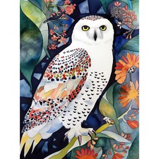 Listing image for Snowy Owl On Blooming Tree Modern Folk Art Huge Wall Art Poster Print Giant
