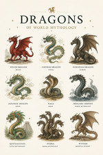 Listing image for Dragons of World Mythology Legendary Fantasy Poster Print Framed Canvas Wall Art