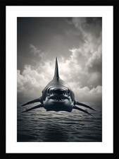 Listing image for Dramatic Shark Framed Wall Art Poster Canvas Print Picture