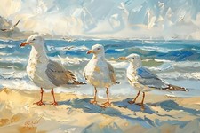 Listing image for SEAGULLS BEACH SEASIDE CANVAS PICTURE PRINT WALL ART HOME DECOR