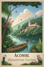 Listing image for Exotic Aconibe Equatorial Guinea - Vibrant Jungle City Travel Poster A1-A4 Poste