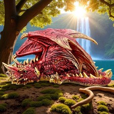 Listing image for Mythical Red Gothic Dragon Resting Fantasy Creature Figurine Enchanted Decor