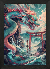 Listing image for Mythical Sea Dragon Beast Framed Wall Art Poster Canvas Print Picture