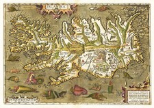 Listing image for 1606 Sea Monster Map of Iceland Abraham Ortelius Wall Art Poster Print Decor