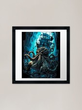 Listing image for Giant Octopus Pirate Ship Vintage K Framed Wall Art Poster Canvas Print Picture