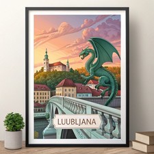 Listing image for Ljubljana Slovenia Exquisite Travel Poster - Dragon Bridge Art Print A1-A4 Poste