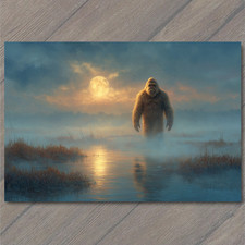 Listing image for Art Print Bigfoot Moonlit Marsh Foggy Lake Creature Silhouette Night Wilderness