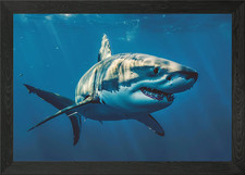 Listing image for Great White Shark Ocean Framed Wall Art Poster Canvas Print Picture