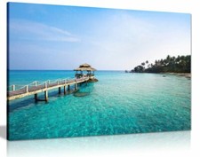 Listing image for Paradise Island Caribbean Pier Maldives Canvas Wall Art Picture Print