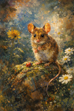 Listing image for Cute Mouse Woodland Creature Ladybird Poster Print Framed Canvas Wall Art