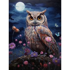 Listing image for Majestic Owl Portrait Great Horned Purple Pink Blue Moon Art Poster Print Giant