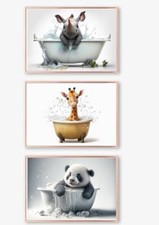 Listing image for Set 3 Animal Prints Pictures Poster RHINO GIRAFFE PANDA UNFRAMED A4 bath