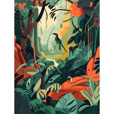 Listing image for Amazon Rainforest Diverse Flora and Tropical Birds Canvas Poster Print Wall Art