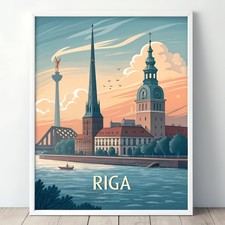 Listing image for Riga Latvia Artistic Travel Poster - Unique Skyline Watercolor Print