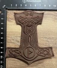 Listing image for Viking Norse Mythology Mjolnir Thors Hammer Cletic Brown Iron Sew on Patch Badge