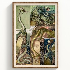 Listing image for Dragon Art Print Mythical Creature Wall Decor Anton Seder 1895 Drago Art Nouveau