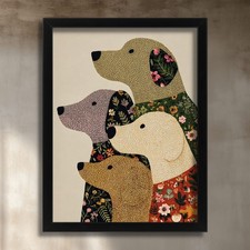 Listing image for Dog Family Wall Art Print Floral Illustration Canine Artwork Folklore Dog Print