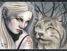 Listing image for Fantasy Art PRINT art Animal Lynx Shapeshifter Big Cat Shaman Woman Watercolor