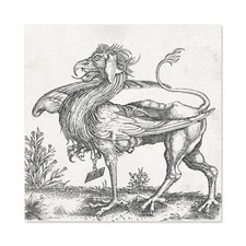Listing image for Schongauer Griffin Mythical Creature Engraving Large Wall Art Print Square 24X24