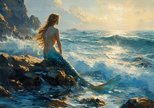 Listing image for Mermaid Art Print Fantasy Ocean Sunset Mythical Sea Woman Nautical Beach K53