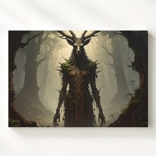 Listing image for Antlered Forest Guardian Canvasdark Folklore Creature Wall Art