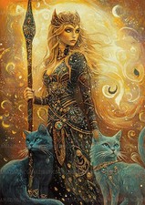 Listing image for Freya Norse Goddess of Magic War Blue Cats Nordic Mythology Wall Art Print AH82