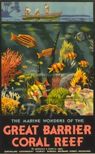 Listing image for Great Barrier Coral Reef 1933 Vintage Travel Poster A3 Australia Wall Art Print