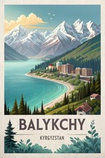 Listing image for Breathtaking Balykchy Kyrgyzstan Travel Poster - Scenic Lake Issyk-Kul Art Print
