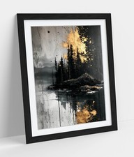 Listing image for ABSTRACT BLACK AND GOLD FOREST HOME DECOR FRAMED WALL ART POSTER PRINT 4 SIZES