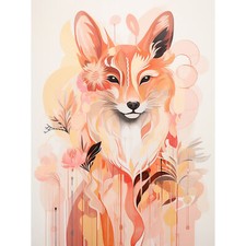 Listing image for Floral Fox Boho Calm Pastel Abstract Woodland Creature Canvas Poster Print Art