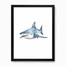 Listing image for Cartoon Watercolour Bull Shark Kids Framed Wall Art Poster Canvas Print Picture