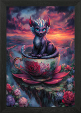 Listing image for Fantasy Creature in Teacup with Flo Framed Wall Art Poster Canvas Print Picture