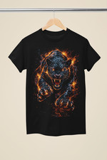 Listing image for Black Panther Attack Graphic T-Shirt | Fire Big Cat Art | Black Tee