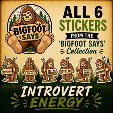 Listing image for Introvert Bigfoot Sticker Bundle | Cryptid Sticker Pack | Funny Decal