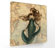Listing image for PRETTY MERMAID WOMAN- SQUARE CANVAS ART FLOAT EFFECT/FRAME/POSTER PRINT