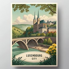 Listing image for Charming Luxembourg City Vintage Style Travel Poster - Europe's Heart Art Print