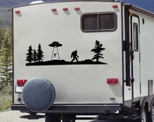 Listing image for Bigfoot UFO Forest Scene V2 Vinyl Decal | Cryptid Mythology Die Cut Sticker