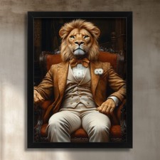 Listing image for Regal Lion Portrait Anthropomorphic Lion In A Suit Big Cat Wall Art Lion Print