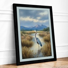 Listing image for Heron in Wetland Coastal Framed Wall Art Large Canvas Print Home Decor Picture