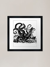Listing image for Giant octopus kraken with japanese Framed Wall Art Poster Canvas Print Picture