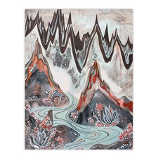 Listing image for Spiky Mountains River Trippy Floral Folk Art Wall Art Poster Print