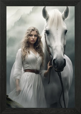 Listing image for Woman and White Horse Framed Wall Art Poster Canvas Print Picture