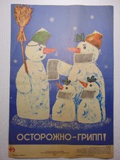 Listing image for Original Health Popaganda Soviet Poster Attention Flu Covid Wear Mask Snowman