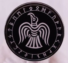 Listing image for Raven Runes Odin Norse Viking Mythology God Metal Pin Badge Nordic Valhalla Bird