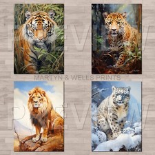 Listing image for Big cat prints: Lion. Tiger. Jaguar. A4 canvas paper / poster. Art portraits.