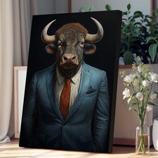 Listing image for Buffalo In A Suit Canvas Wall Art Print Framed Home Decor Picture