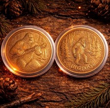 Listing image for Bigfoot Commemorative Brass Coin – Sasquatch Double Sided Collectible. Gift