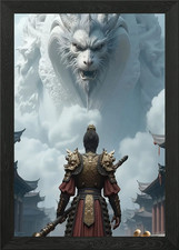 Listing image for Warrior facing a mythical beast Framed Wall Art Poster Canvas Print Picture