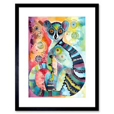 Listing image for Striped Ring-Tailed Lemur Modern Folk Art Framed Wall Art Print Picture 9X7 In